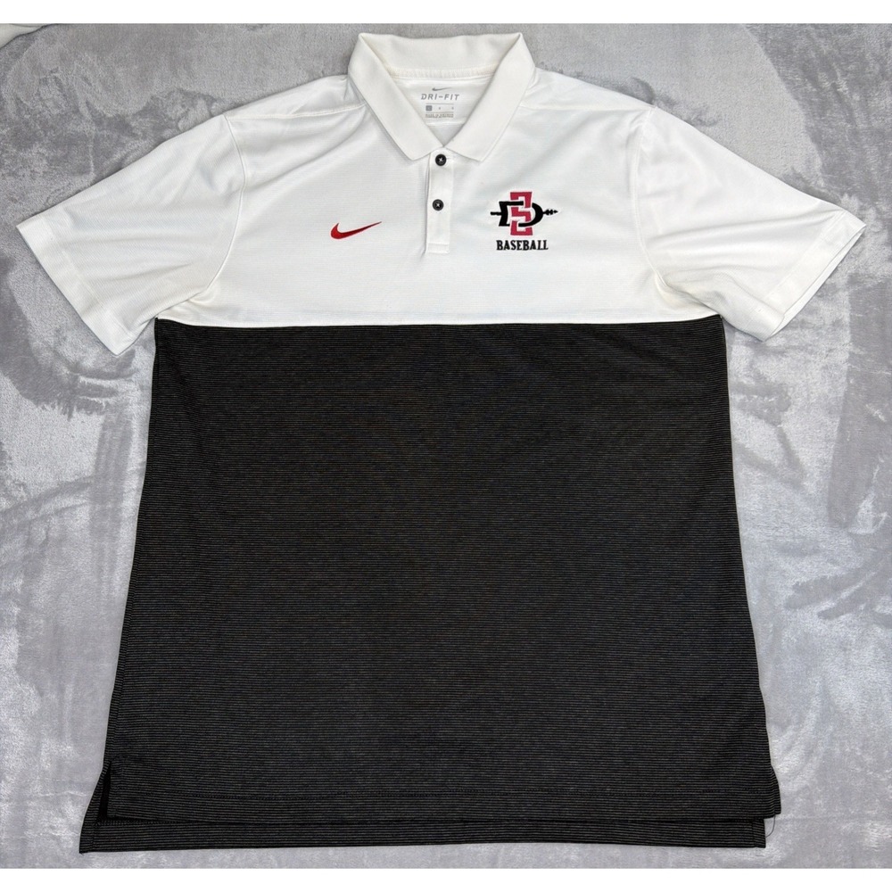 Nike Dri-FIT San Diego State Aztecs Baseball Polo Men's L Black White EUC